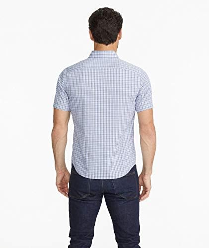 Untuckit Dante, camisa não usada para homens - manga curta - verificação azul e cinza, ajuste esbelto…