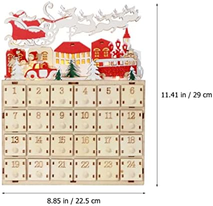 Soimiss Christmas Decorações de Natal Calendário de advento de madeira liderou calendário de contagem regressiva de natal com gavetas