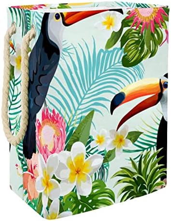 Tropical Toucan Floral Print Laundry Torda de pano de pano embutido com suportes destacáveis ​​cesta de lavanderia com alças
