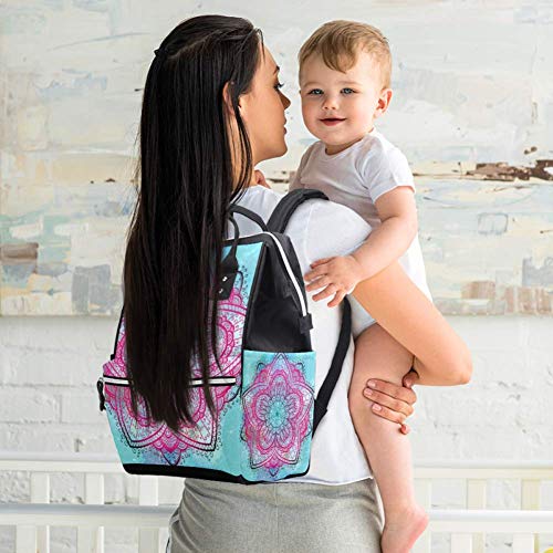 Sacos de fraldas de fraldas de flores azuis rosa Backpack Mummy Backpack Bag de enfermagem para cuidados com o bebê