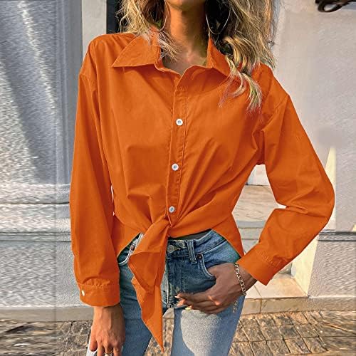Button Down Down para mulheres, elegante camisa de lapela impressa com trespassado Slim Fit Tshirts Botões de manga longa Tops