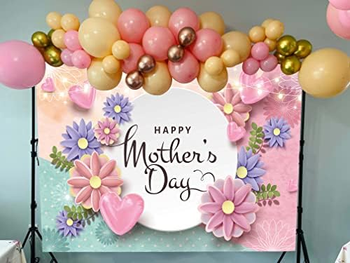Feliz pano de fundo do dia das mães I Love Mom Pink Sweet Love Heart Paper Flower Photography Backgrody for Women Grandma