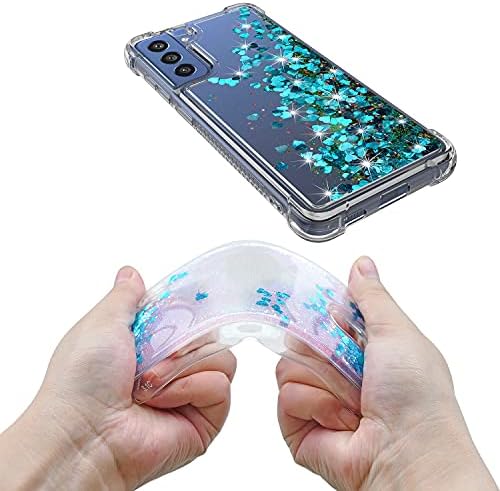 YZOK para o caso Galaxy S21 FE, caso Samsung S21 FE, com protetor de tela HD, caso de proteção à prova de choque para meninas mulheres, Bling Sparkle Quicksand Casa dura TPU para Samsung Galaxy S21 Fe, azul