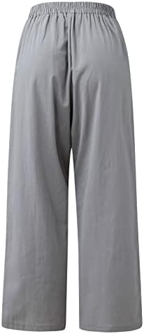 Calças casuais de linho de verão para mulheres calças de perna reta larggy de cintura alta com bolsos confortáveis