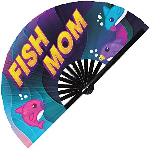 Peixe mamãe UV GLOW Hand Fan Fish Lady Dobring Hand Fan Koi Mommy Handheld Fan Fish Mama Fish Lovers Gift Fish Pet