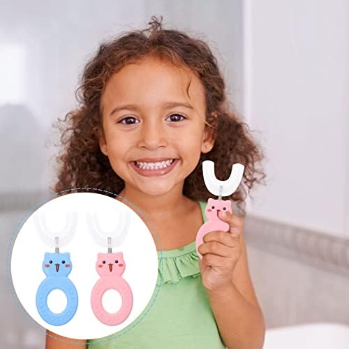 Kisangel 2pcs Silicone da cabeça para crianças de dente de dente elétrico Manual de limpeza automática Treinamento de bebê rosa