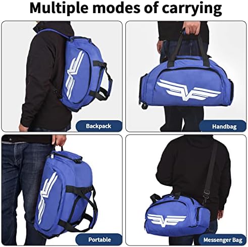 Fioretto Mens Womens Sports Backpack Backpack Duffle Bag com bolso molhado e compartimento de sapatos, bolsa noturna resistente à água dobrável