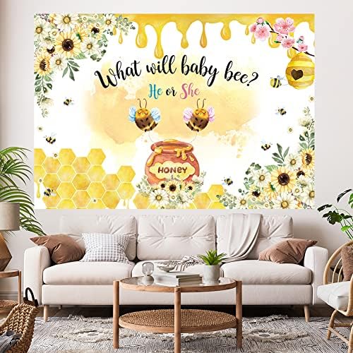 Hilioens 7 × 5ft Bee Gênero Revelar Chá de bebê Honeycomb, o que será o que vai decorar decorações de festas de abelha bebê suprimentos