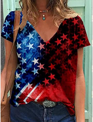4 de julho de 2023 T camisetas para mulheres de moda Americana Tops