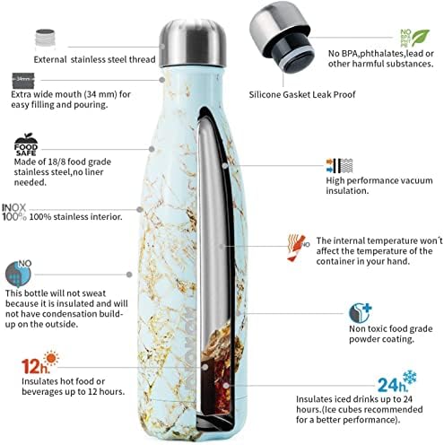 BJPKPK Garrafas de água isoladas -17oz/500ml -garrafas de água de aço imperceptível, garrafas de água esportivas ficam frias por 24
