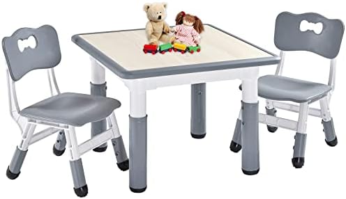 Funlio Kids Table e 2 cadeiras Conjunto, altura ajustável Tabela de crianças e cadeira para idades de 3 a 8, Tabela de Artes e Artesanato Fácil de Limitar, para salas de aula/creches/casas, CPC & CE aprovado