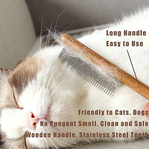Pente de gato de cachorro com alça de madeira maciça dentes de aço inoxidável, suprimentos profissionais de limpeza de