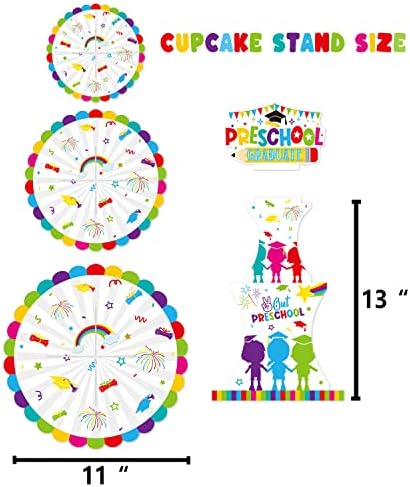 PRESCHOOL Graduation Cupcake Stand Stand Party Supplies, Decorações de graduação em pré -escolar 2023, turma de 2023 portador de cupcake de graduação pré -K, suprimentos de festa de graduação no jardim de infância elementar