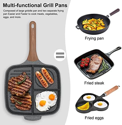 Panela antiaderente de fogão dividido para fogão, 10 polegadas de 3 cm de seção, frigideira ｜ Breakfast Pan, pfoa grátis,