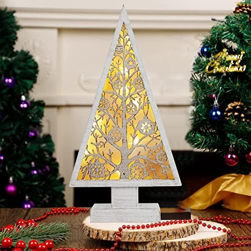 Dr.Dudu Decorações de mesa de natal, árvore de Natal com ornamento de luzes oco com luzes de estrelas, 16 x 8 de natal de metal iluminado por uma peça central de férias para casa para casa de cozinha caseira coberta