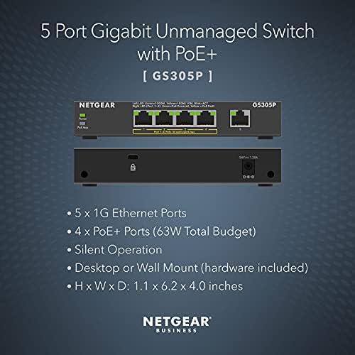 NETGEAR 5 -PORT Gigabit Ethernet Switch não gerenciado - com 4 x poe+ @ 63w, desktop ou montagem de parede