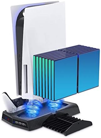 Porta de suporte vertical para PS5 Digital Edition Console com 2 ventiladores de resfriamento embutidos e pés não deslizantes,