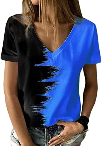 Amikadom azul royal de manga curta bustier para meninas adolescentes vneck colorblock impressão slim túnica de túnica blusas bustier tshirts women 2023 o0 xxl
