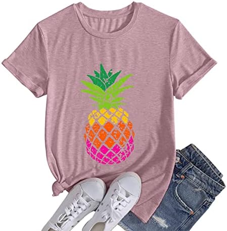 Tops de verão fofos para mulheres, fofo abacaxi estampado férias de verão de manga curta camisetas casuais camisetas gráficas