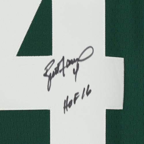 Brett Favre Green Bay Packers autografou Green Mitchell & Ness Réplica Jersey com inscrição HOF 16 - camisas da NFL autografadas