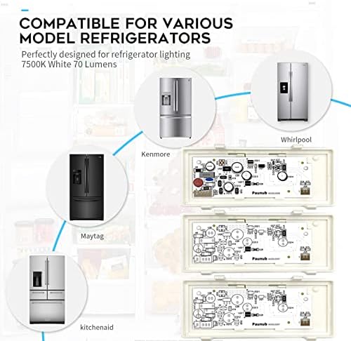 Novos atualizados 1 PCs W10515058 e 2 PCS W10515057 Conjunto de luzes LED do congelador da geladeira, compatível com Whirlpool Kenmore Maytag, KitchenAid, Repalce WPW10515058 WPW10515057, Incluir tampa de plástico