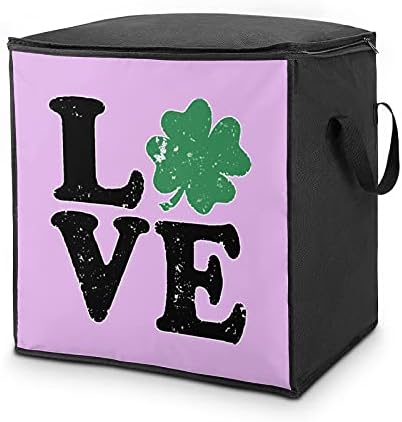 Dia de São Patrick Love Shamrock irlandês grande colcha de saco de armazenamento Organizer Box Zipper em cima para vestir o travesseiro de roupas
