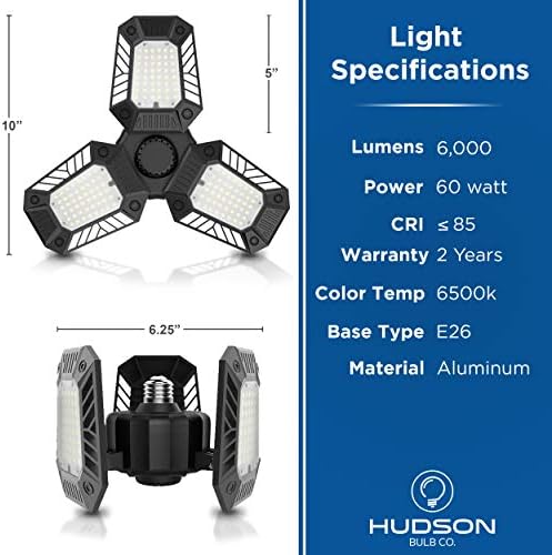 Hudson 6W LED LED LUZ - 6000K LUZ DE LED DE LED de deformação de 6000k White - Luz LED ajustável baseada em parafuso padrão E26/E27