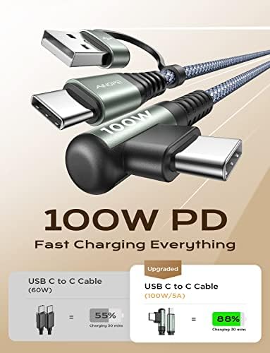 AinOpe 100W USB C TO CABO DE USB C 3,3 pés Tipo C para o cabo Tipo C, USBC para USBC Cabo de carregamento rápido ângulo reto compatível