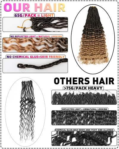 Faux Locs Cabet Hair for Black Women- 24 polegadas Pacote pré-loop Black natural+ ombre Extensões de cabelo sintéticas douradas, deusas suaves Locs Braids com pontas de onda profunda longa