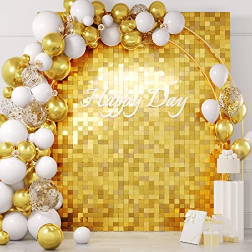 Cenário de parede de brilho dourado, 24 PCs quadrados painéis de parede de lantejoulas de aniversário Caso -pano de solteira