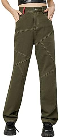 Tamanho 9 Calças femininas Jeans Jeans Design de tendências Alta cintura solta e fina cor de retalhos de coloração de cor reta perna