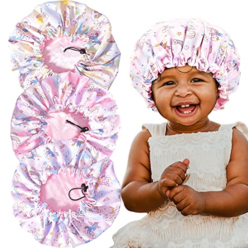5 peças crianças unicórnio candy capuz de cetim ajustável Capas de cama de seda macia Chapéus noturnos para cabelos naturais adolescentes infantil bebê bebê