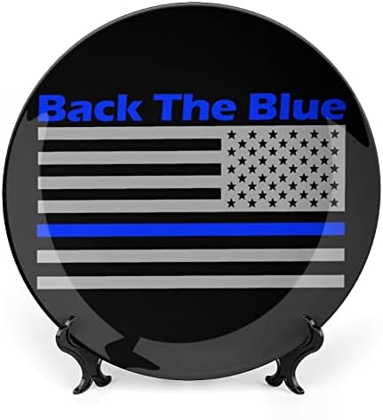 De volta à linha da polícia azul, bandeira dos EUA Placa decorativa Redonda Placa Cerâmica Plina de China com Display