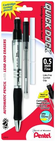 Lápis automático de doca rápida Pentel com cassete de recarga e 3 apagas, 0,5 mm, 1 pacote