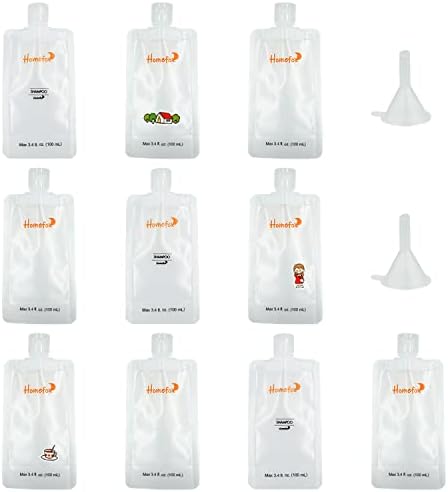 HomeFox 10 Pacote de higiene pessoal Recarregável Squeeze bolsa de espreói 3,4 oz, 100 ml Tamanho da viagem TSA Aprovou a prova de