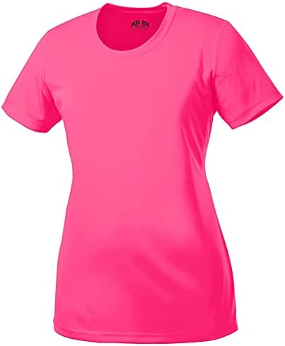 Dri-Equipe feminino de cor de alta visibilidade de camisetas atléticas em tamanhos S-4xl