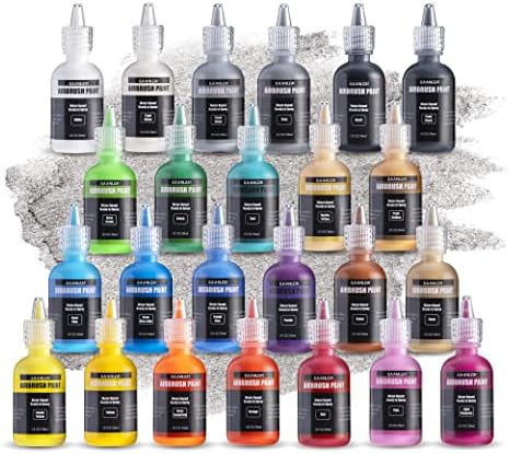 Conjunto de tintas para aerógrafo gaahleri, cores de pintura de aerógrafo 24 cores, cores de aerógrafo de acrílico à base de