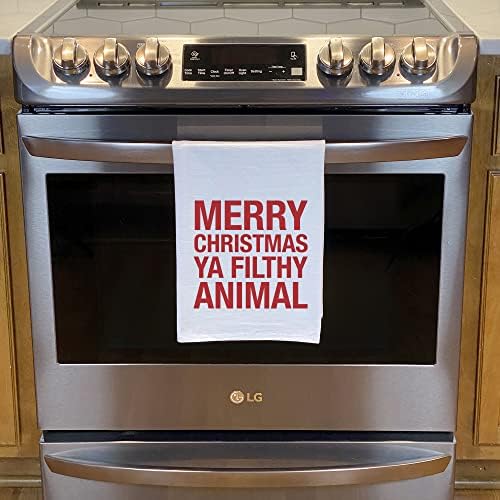 Toalha de cozinha de férias de rubiarrojo - Feliz Natal Ya Filthy Animal - Toalha de mão de Sack de Farinha Branca