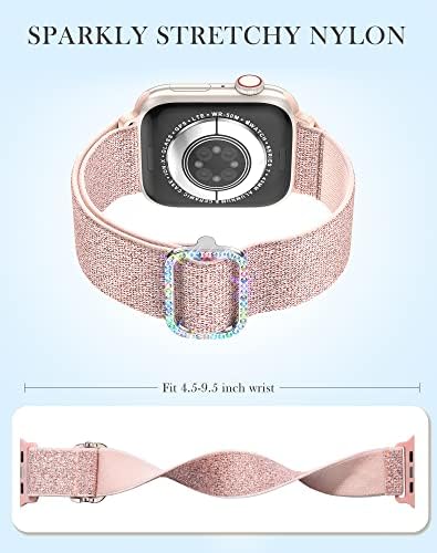 Letóid Apple Watch Women Band & Case Set Compatible com apenas 41 mm de rosto de 41mm, 3 pacote de nylon elástico elástico Sport loop pulseira de pulseira com tampa de shinestone de diamante bling