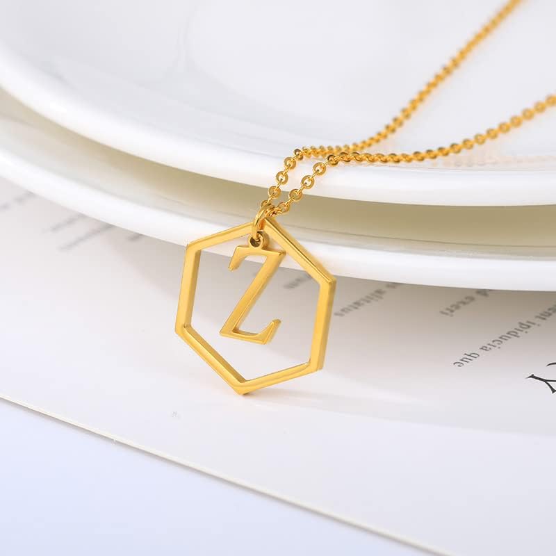 T3Store Creative Geométrico Colar de Carta para Mulheres Capital Inicial A -Z Pingents Tiny Hexágono Carta Jóia Melhor Amigo BFF - D - Gold Color -59430