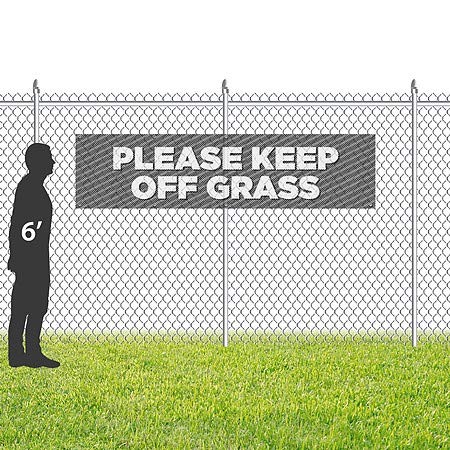 CGSignLab | Por favor, mantenha a grama -Stripes Grey , resistente ao vento, bandeira de vinil de malha ao ar livre | 8'x2 '