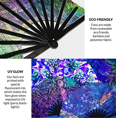 Hypnotiq mandala manual ventilador decorativo de bambu de bambu totem arte mandala clack fã UV fãs de rave Glow