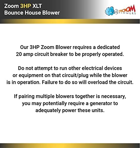 Zoom Blowers 3 HP XLT Blower Inflable Bounce House, bomba inflável de baixo sorteio para casas infláveis ​​de XL, lâminas de água e