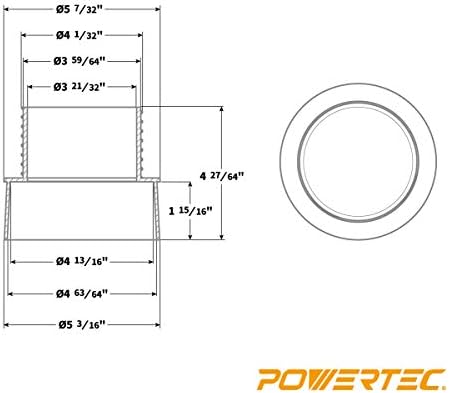Powertec 70186 Adaptador de acoplador rápido de poeira rosqueada, 5 x 4 , preto