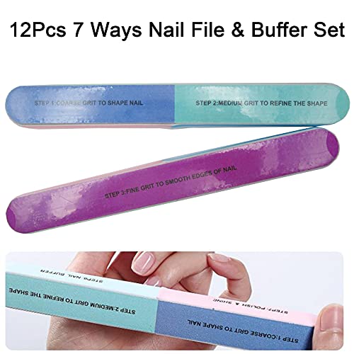 12pc 7 lados Arquivo de esmalte de unha e conjunto de buffer Manicure Landing Block Block Fingernail Shiner Polishing Pedicure