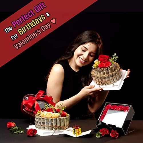 Ribbonbonbox Flower Money Bolo - Caixa de presente de bolo falso - presentes de aniversário para ele e ela - Melhores