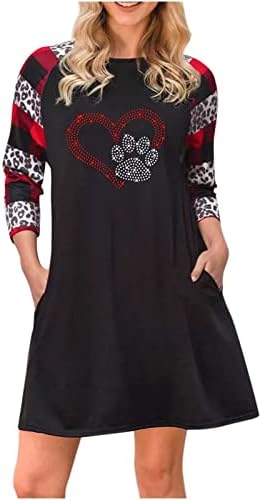 Mini vestido curto vestido adolescente menina fofa alces vestidos de camisetas gráficos o pescoço de manga longa vestido de leopardo com bolso