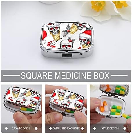 Caixa de pílula Padrões de Natal Padrão de crânio Case de tablet em forma de quadrado Caixa de comprimido portátil Pillbox Vitamina