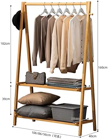 Rack de vestuário de roupas de bambu Zbyl com ganchos, armário de roupas grátis com prateleira de fundo, lavanderia pendurada na haste padrão, organizador portátil para o quarto 56 × 160cm
