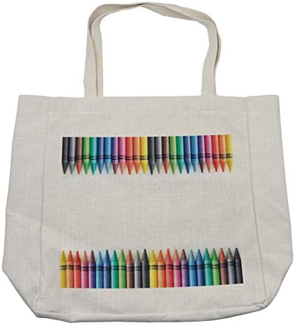 Bolsa de compras de Crayon de Ambesonne, foto simples de pintura de pintura infantil simétrica de fronteira reta, foto reutilizável